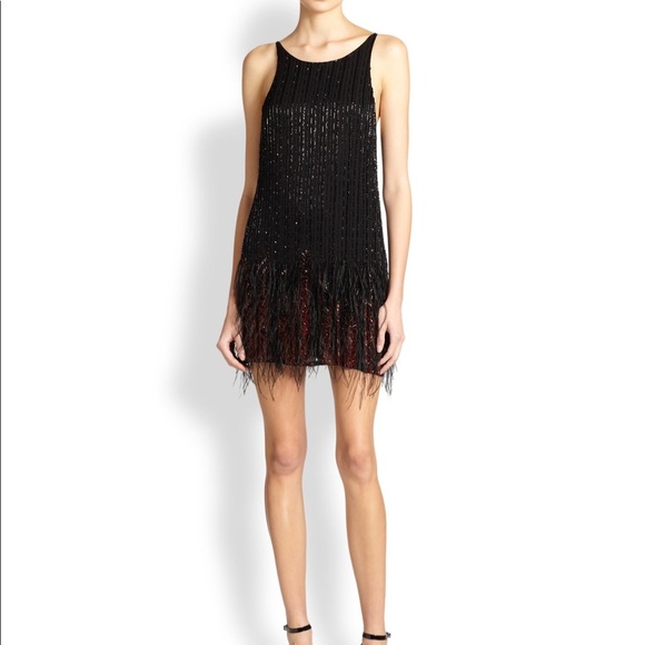 Parker Dresses & Skirts - Parker Black Red Beaded Mini Dress Feathers XS
